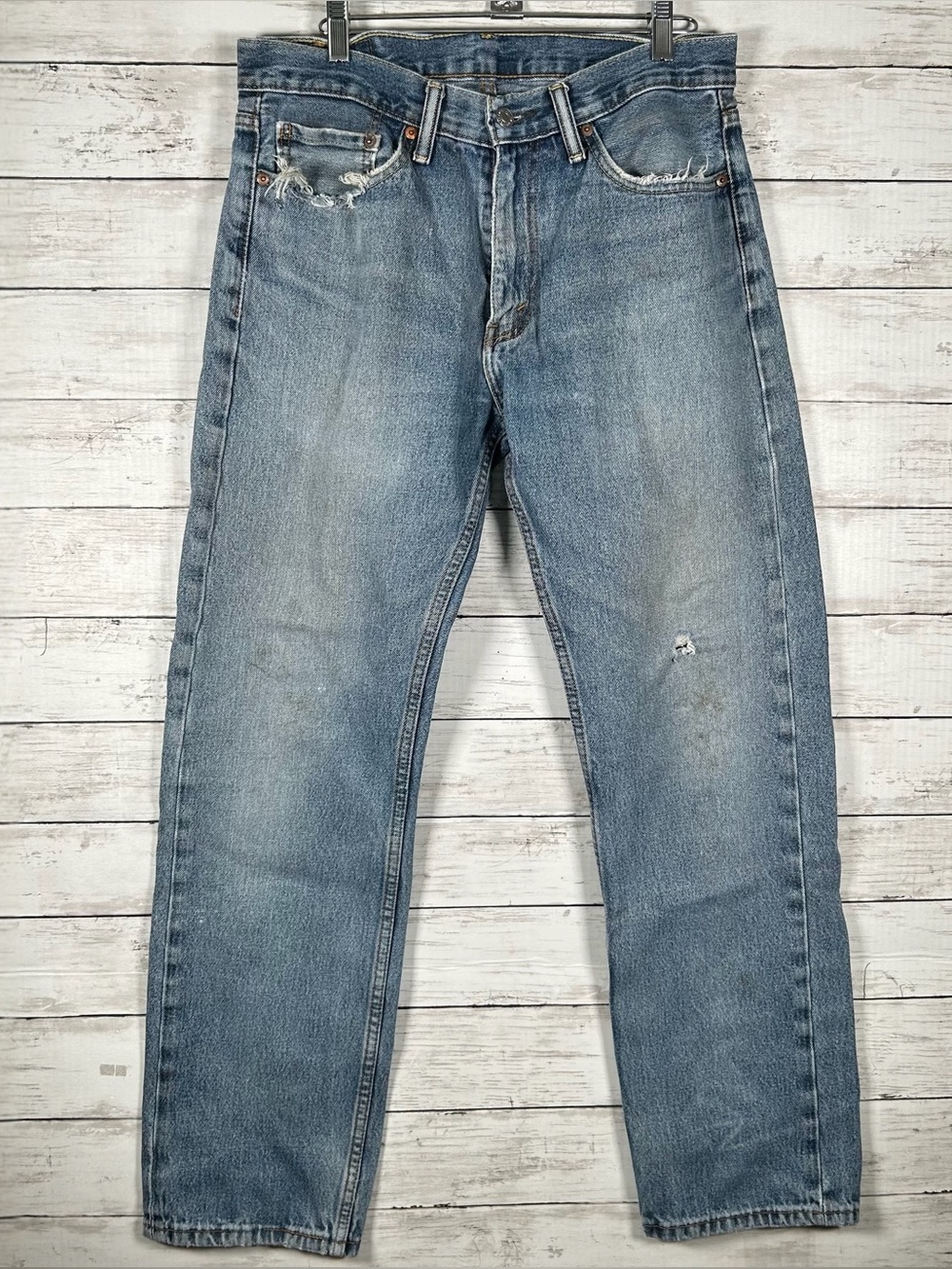 Levi’s 505 Men’s Grunge Distressed Rigid Cotton Straight Leg Jeans 32x32